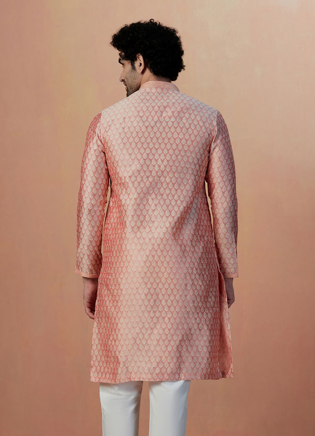 alt message - Manyavar Men Pink Self Design Kurta Pajama image number 3